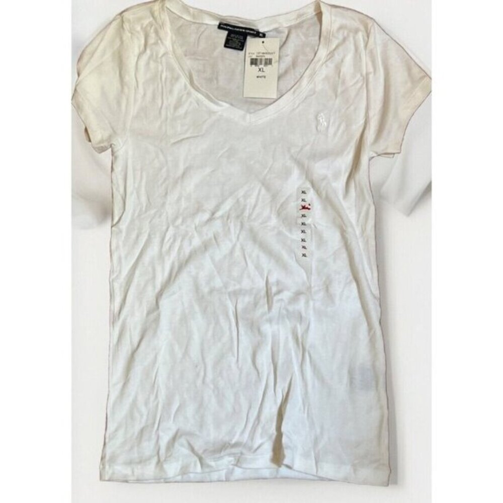 NWT Ralph Lauren White Logo Crew Neck Short Sleeve T-shirt 100% Cotton Size XL